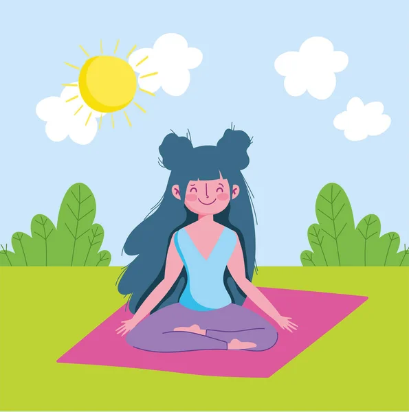 Chica practicando yoga — Vector de stock