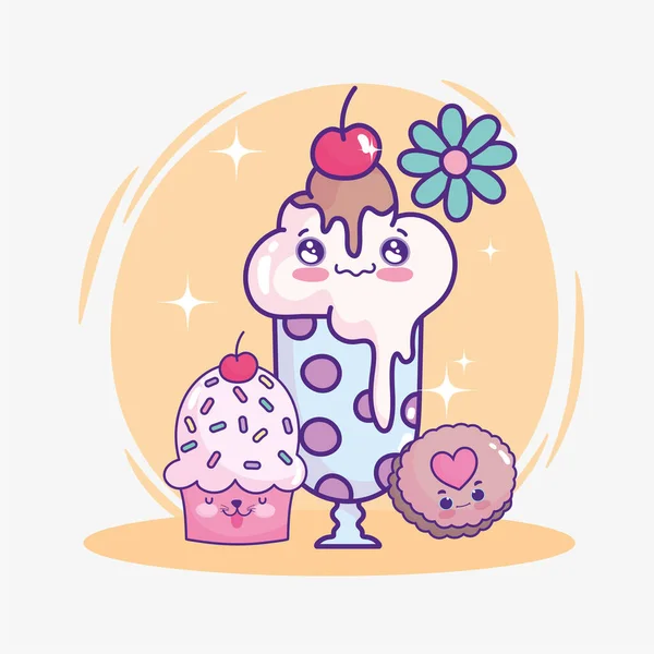 Cute milkshake cupcake cookie — Stock Vector