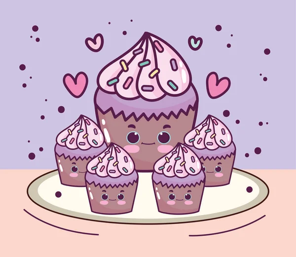 Cute baked cupcakes — Stock Vector