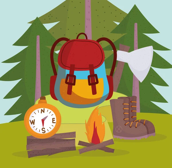 Camping equipment cartoon — Stock Vector