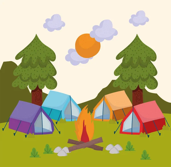 Camping tents scene — Stock Vector