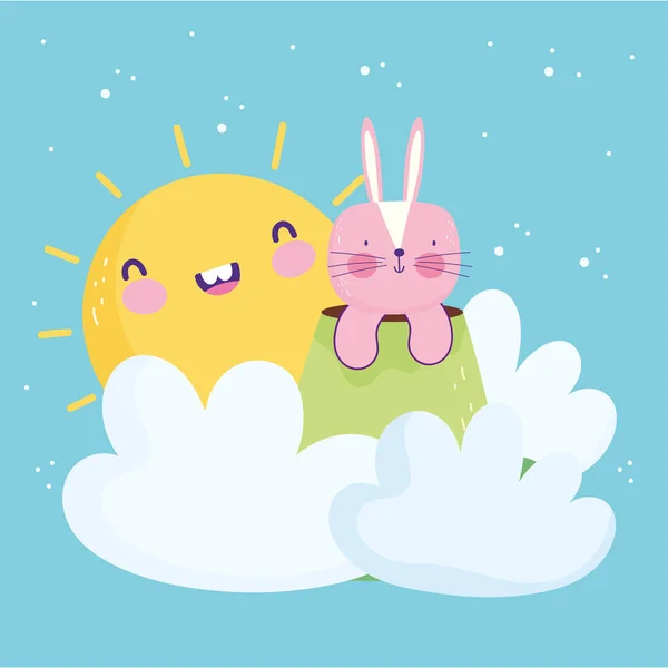 Cute bunny sun clouds — Stock Vector