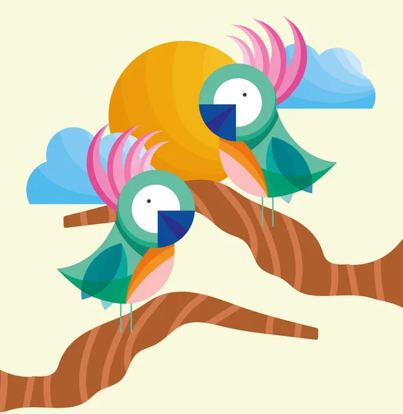 Parrots on branches — Stock Vector