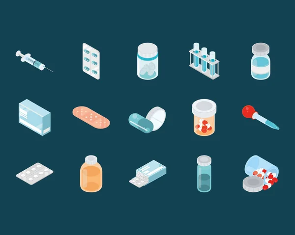 Medicine icons isometric — Stockový vektor