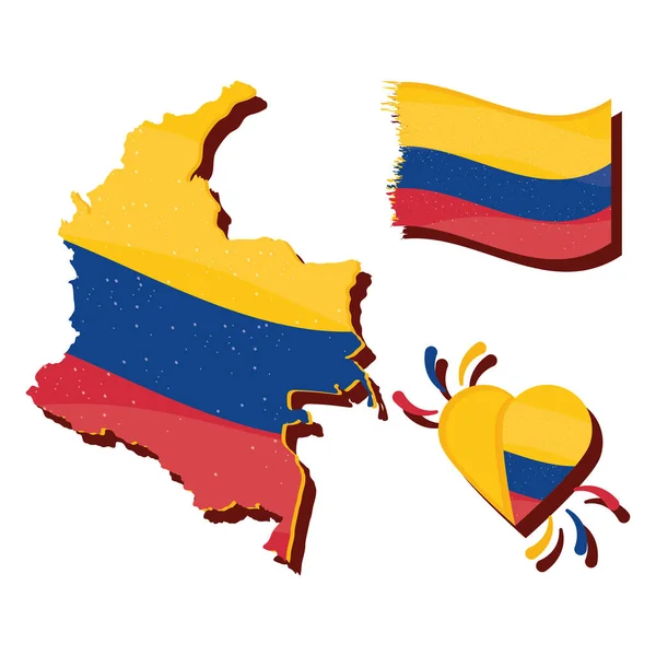 Colombia map with flag and heart — Archivo Imágenes Vectoriales