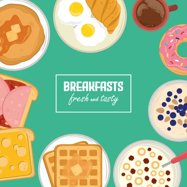 Breakfasts fresh and tasty — Vetor de Stock