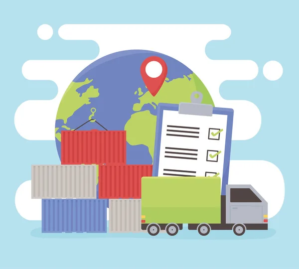 Logistic world checkmark —  Vetores de Stock