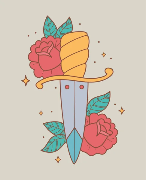 Sword flowers tattoo — Stock Vector