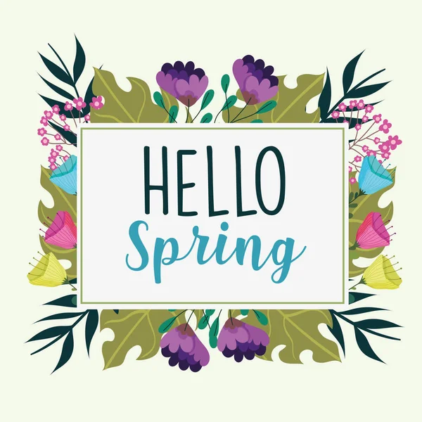 Hello spring flowers label — Stock Vector