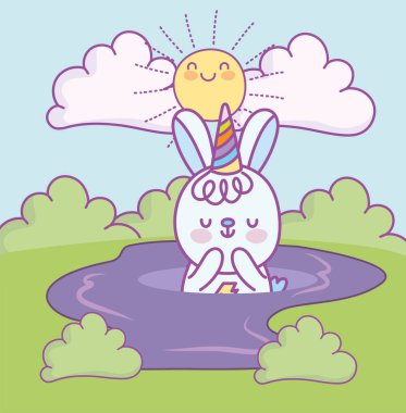 Göldeki sevimli tavşan.