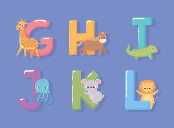 Cartoon animals english alphabet — Stock Vector