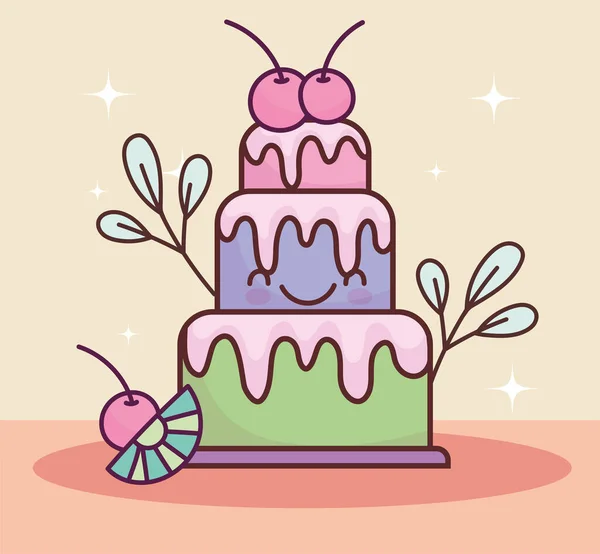귀여운 케이크 열매 만화 — 스톡 벡터