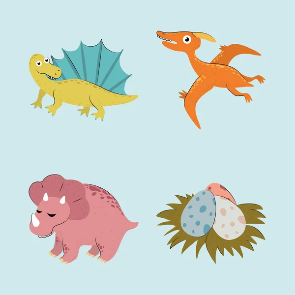 Conjunto de dinossauros e ovos —  Vetores de Stock