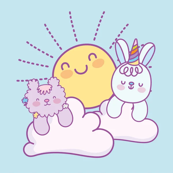 Animaux mignons nuage soleil — Image vectorielle