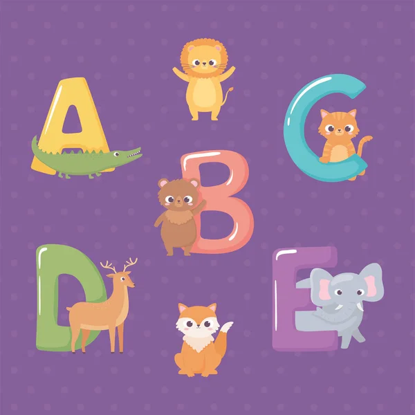 English alphabet animals set — Stock Vector