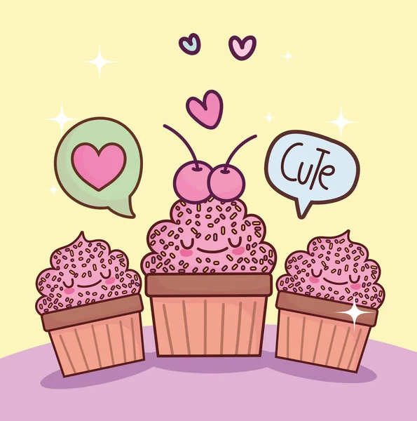 Aranyos cupcakes imádnivaló — Stock Vector