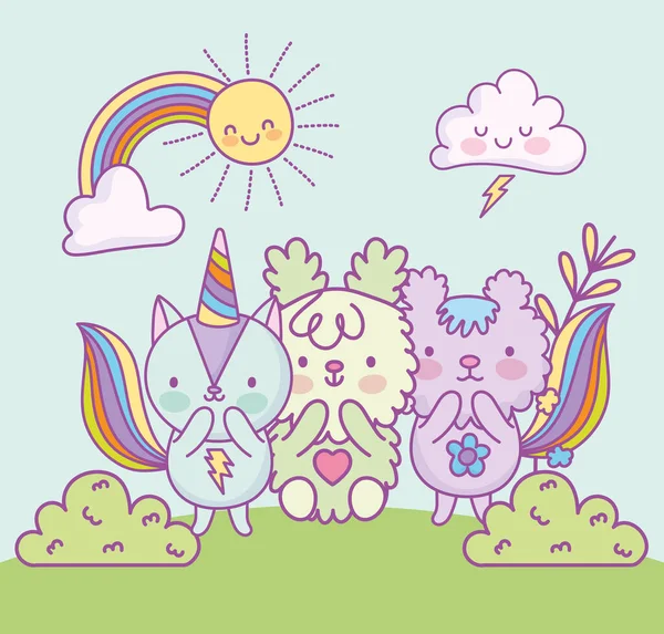 Cute animals fantasy rainbow — Stock Vector