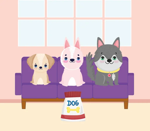 Petits chiens mignons sur le canapé — Image vectorielle
