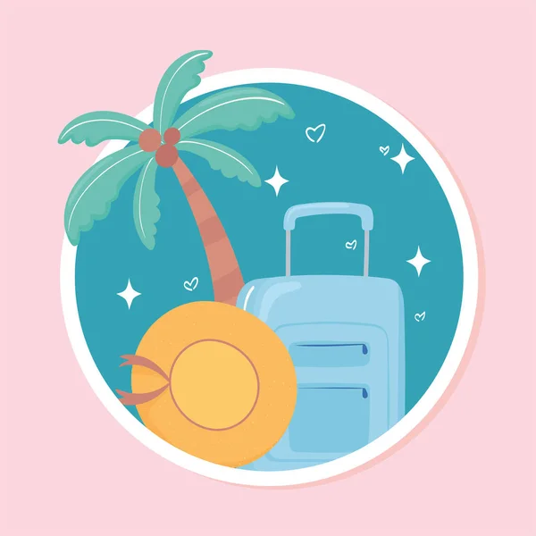 Suitcase hat tropical — Stock Vector