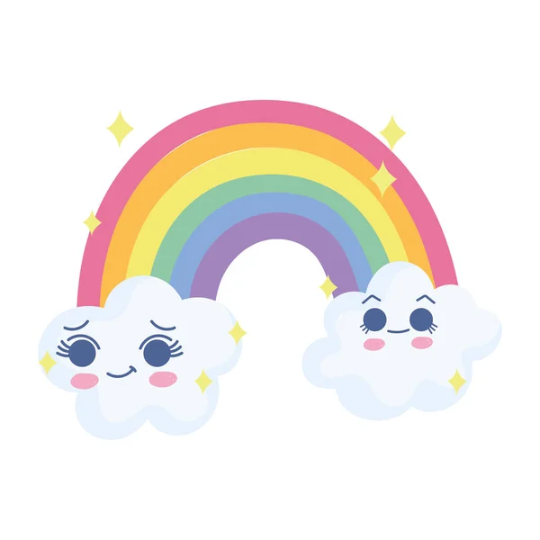 Kawaii-Regenbogenwolken — Stockvektor