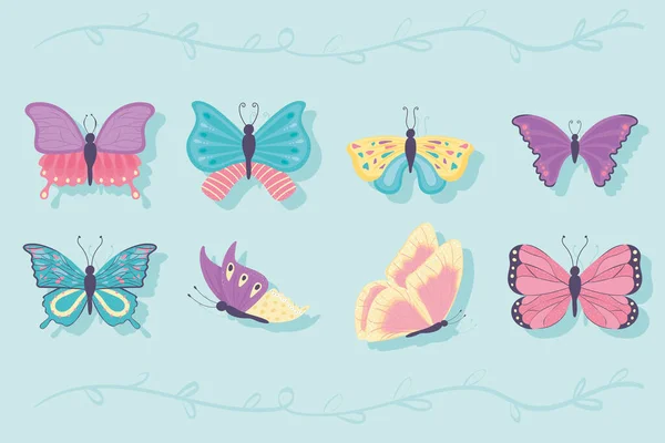 Conjunto de desenhos animados borboleta — Vetor de Stock