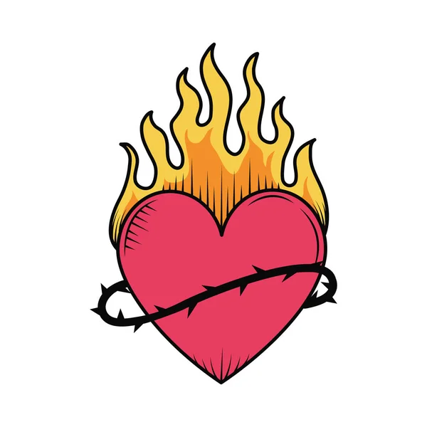 Tatuaggio del cuore fiammeggiante — Vettoriale Stock