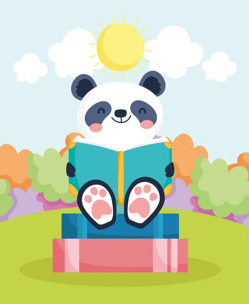 Lindo libro de lectura de panda — Vector de stock
