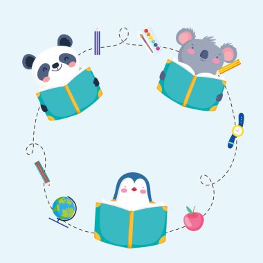 Öğrenciler kitaplarla hayvanlar