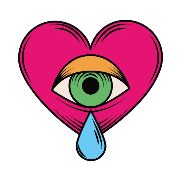 Tatouage pleurer oeil coeur — Image vectorielle