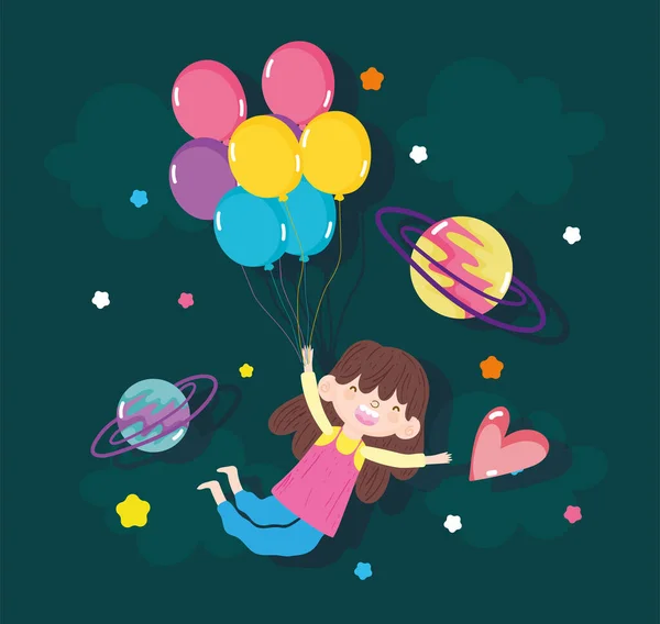 Chica feliz con globos — Vector de stock