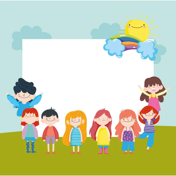 Happy childrens with placard — Stock Vector