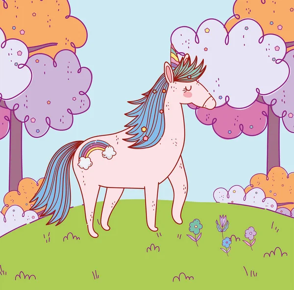 Licorne dans la prairie — Image vectorielle