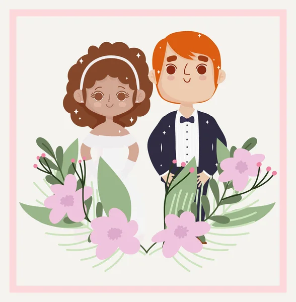 Mariage couple fleurs — Image vectorielle