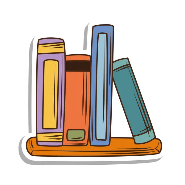 Libros en pegatina de estante — Vector de stock