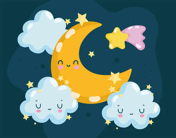 Kreskówkowy księżyc i chmury — Wektor stockowy