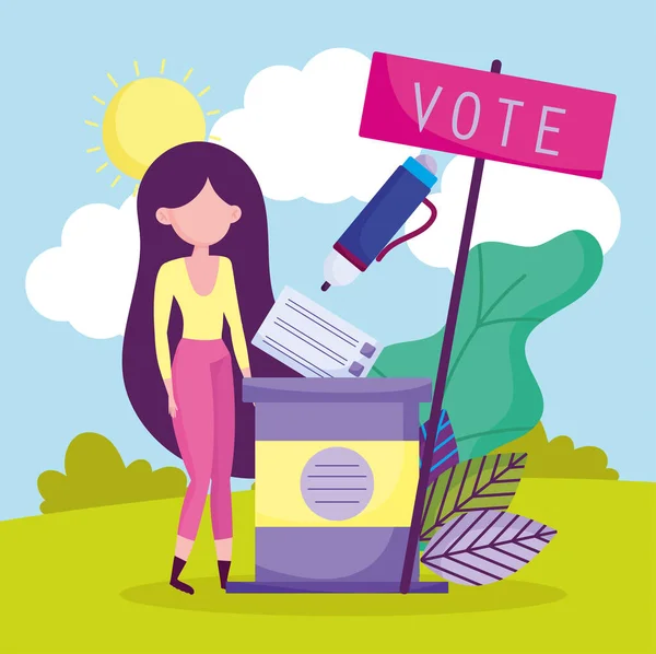 Donna alla stazione di voto — Vettoriale Stock