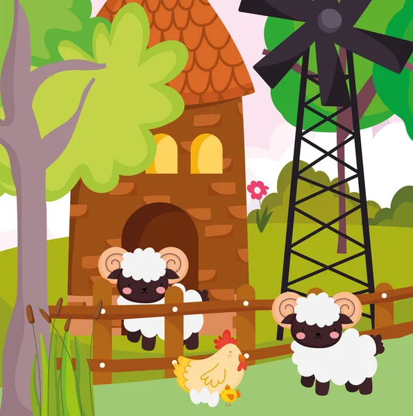 Roztomilý farma kuřecí ovce — Stockový vektor