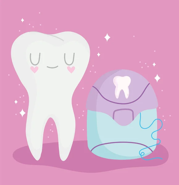 Niedliche Zähne und Zahnseide — Stockvektor