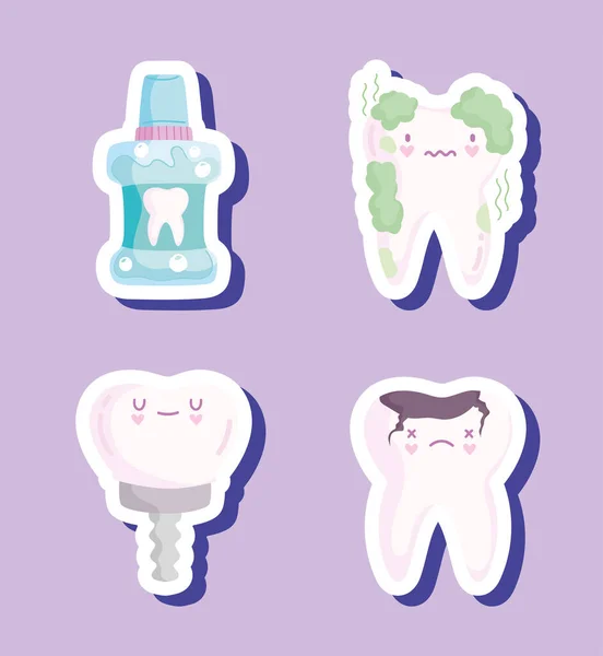 Kawaii conjunto de cuidado dental — Vector de stock