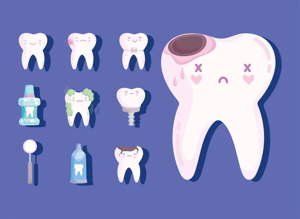 Dientes lindos kawaii conjunto — Vector de stock