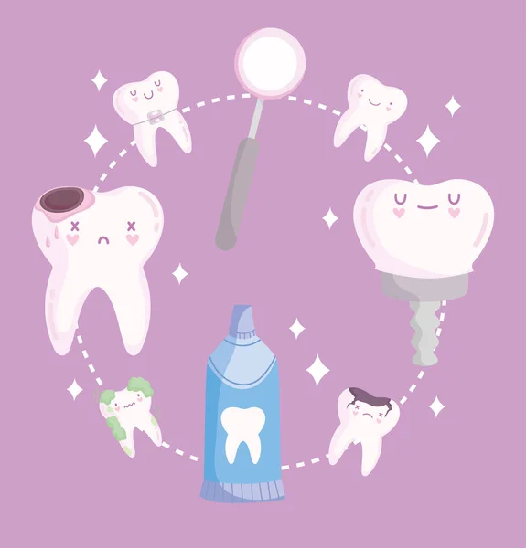 Cuidado dental kawaii — Archivo Imágenes Vectoriales