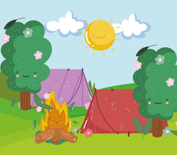 Nature camping sunny day — Stock Vector