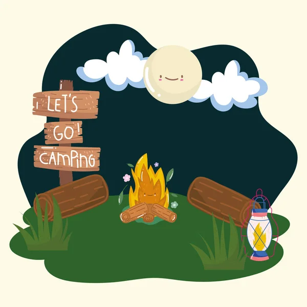 Camping campfire landscape — Stock Vector