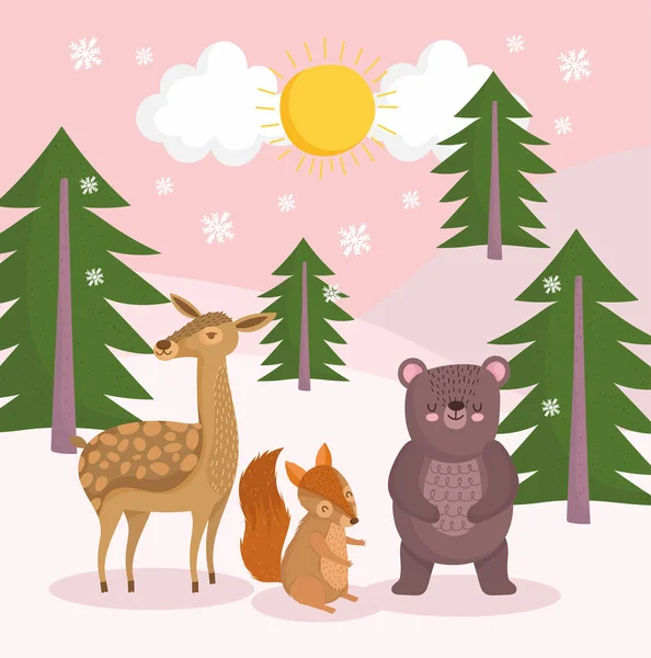 Animais no inverno florestal —  Vetores de Stock