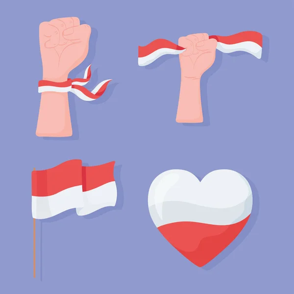 Indonésia conjunto de bandeira — Vetor de Stock
