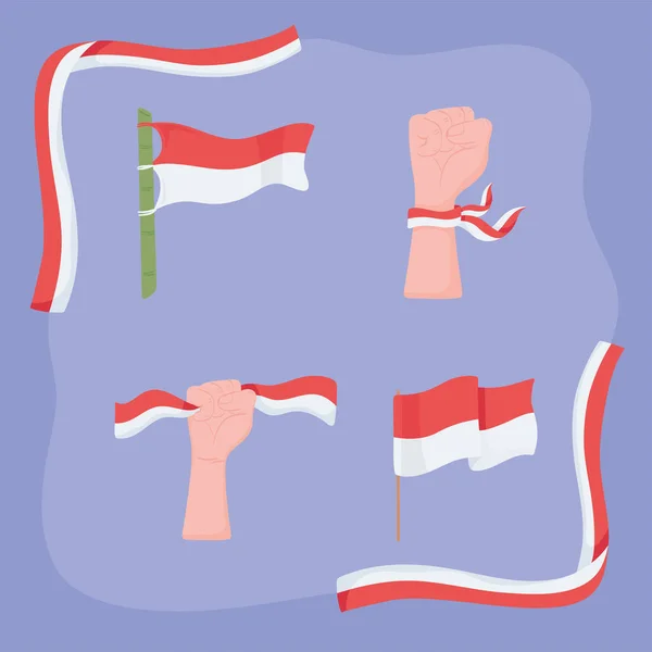 Diferentes formas indonésia bandeiras — Vetor de Stock