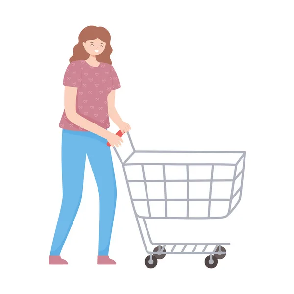 ショッピングカートを持つ女性 — ストックベクタ