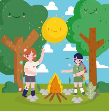 Mutlu çocuklar kamp yapıyor