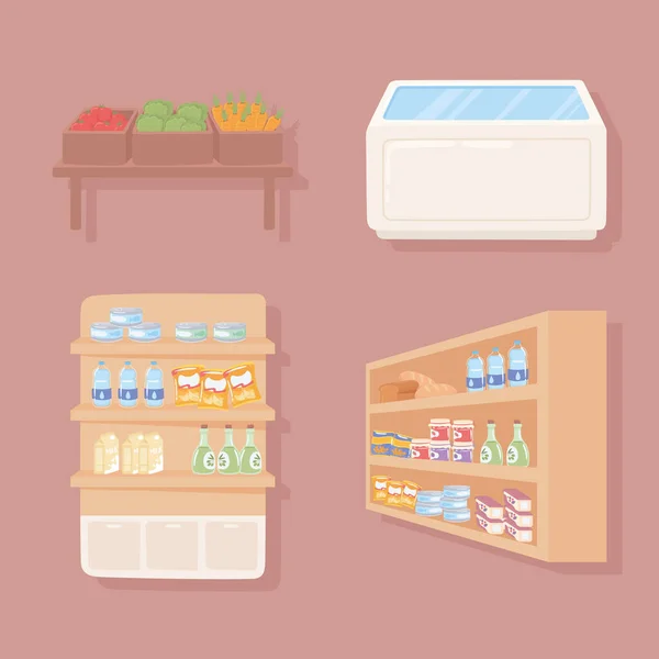 Ράφι και ψυγείο για ψώνια — Διανυσματικό Αρχείο