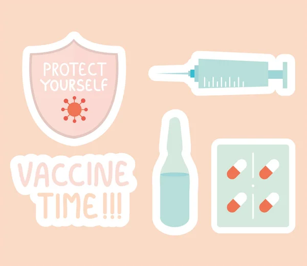 Vaccine time covid icons — стоковый вектор